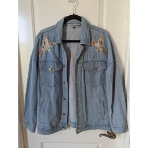 Light Blue Denim Jacket with Bird Embroidery (S)